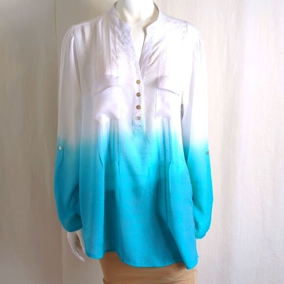 Zac and Rachel Ombre Aqua Tunic Top XL - Picture 1 of 7